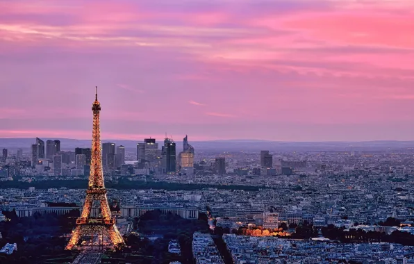 Картинка небо, город, здания, башня, париж, дома, горизонт, франция