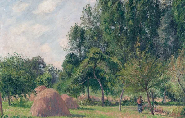Пейзаж, картина, Камиль Писсарро, Стога. Утро. Эраньи