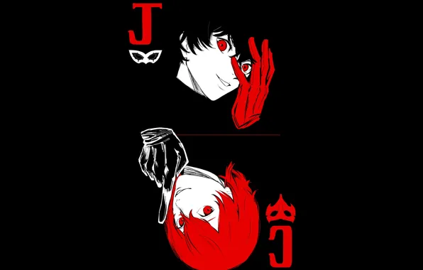 Карта, парни, чёрный фон, Persona 5