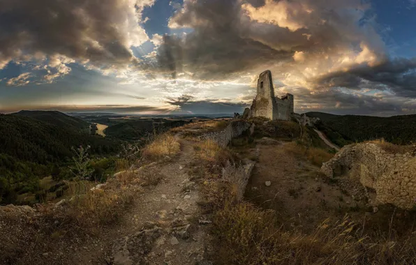 Горы, замок, руины, тропинка