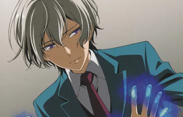 Свечение, руки, галстук, серый фон, kakumeiki valvrave, l-elf karlstein
