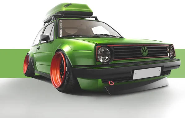 Green, volkswagen, wheels, гольф, golf, tuning, front, gti