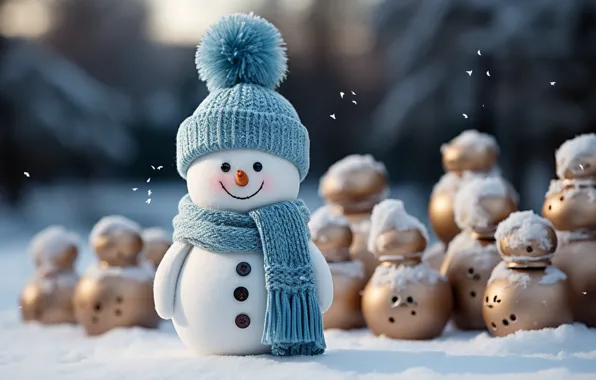 Зима, снег, украшения, снежинки, Новый Год, Рождество, снеговик, new year