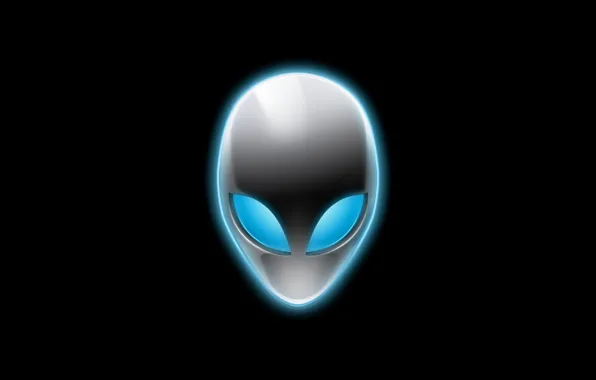 Картинка логотип, инопланетянин, чёрный фон, Alienware, голова пришельца