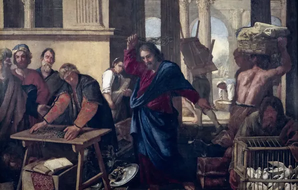 Картинка картина, религия, мифология, Изгнание Торговцев из Храма, Аньелло Фальконе