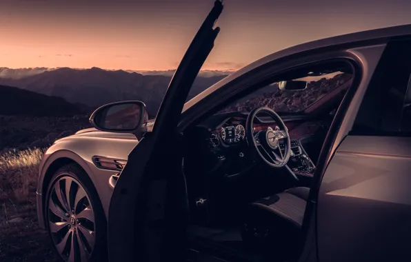 Закат, Bentley, вечер, салон, Flying Spur, 2020, Blackline