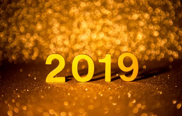 Фон, золото, Новый Год, цифры, golden, bokeh, New Year, Happy