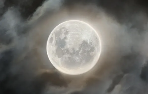 Night, clouds, full moon