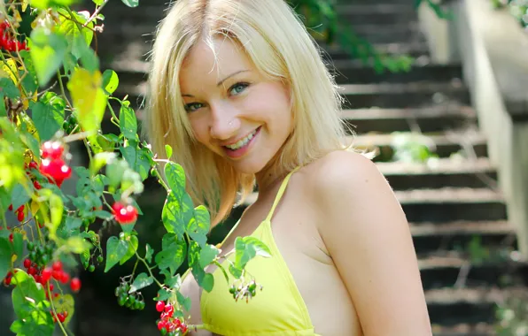 Girl, sexy, cleavage, long hair, boobs, beautiful, pretty, garden
