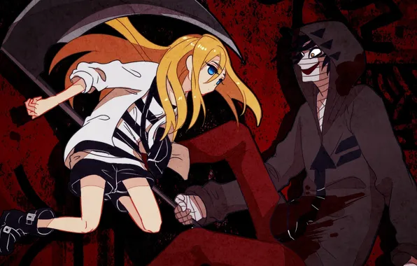 Девушка, улыбка, коса, парень, Ангел кровопролития, Satsuriku no Tenshi