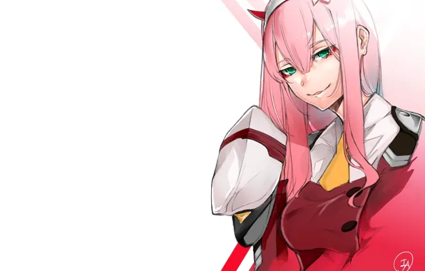 Взгляд, девушка, полосы, 002, Darling In The Frankxx, Милый во Франксе, Zero Two