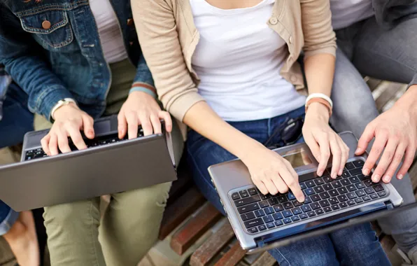 Notebook, group, laptop, fingers