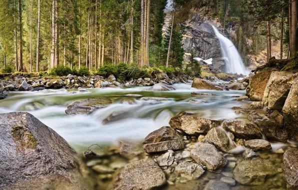 Лес, водопад, Австрия, Michael Breitung