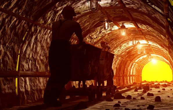 Картинка tunnel, mining, worker