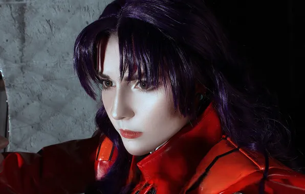 Лицо, куртка, наряд, образ, косплей, фиолетовые волосы, Evangelion