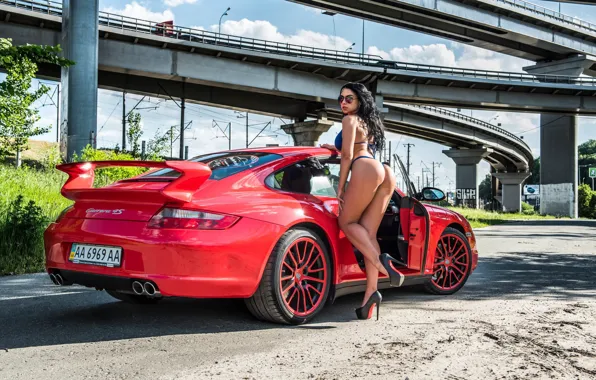 Car, Porsche, red, hot, sexy, ass, pantsu, bra