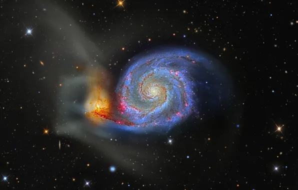 Картинка галактика, Гончие Псы, M 51, Водоворот, в созвездии