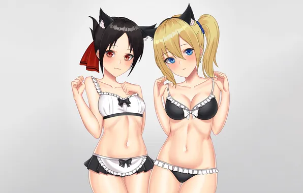 Sexy, cleavage, girls, boobs, animal ears, anime, blue eyes, beautiful