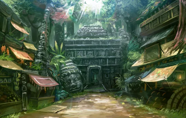 Картинка дома, голова, джунгли, храм, рынок, вход, улочка, базарчик