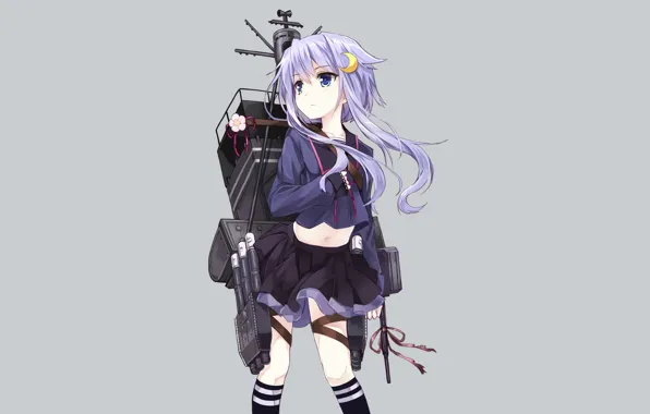 Оружие, девочка, серый фон, Kantai Collection, Флотская Коллекция