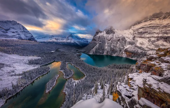 Зима, снег, горы, озеро, Канада, панорама, Canada, British Columbia