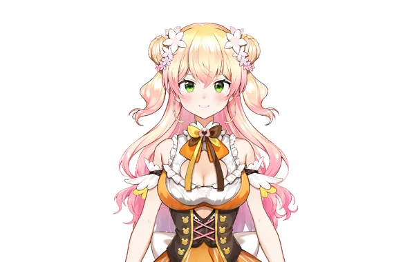 Girl, sexy, cleavage, green eyes, long hair, dress, boobs, anime