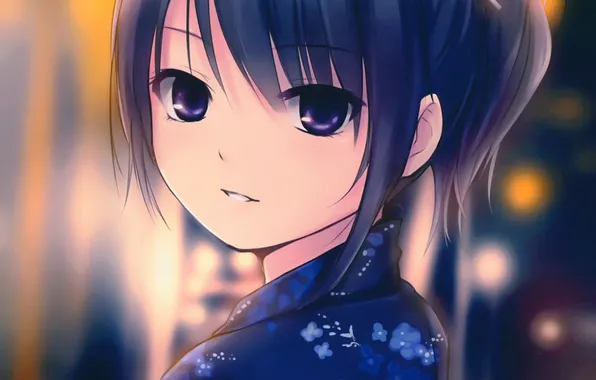 Картинка девушка, лицо, арт, кимоно, coffee-kizoku