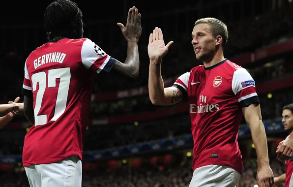 Футболисты, football, Arsenal, Лукас Подольски, Lukas Podolski, UEFA Champions league, Жервиньо, Gervinho