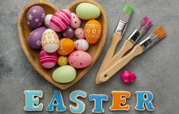 Яйца, весна, colorful, Пасха, happy, heart, spring, Easter