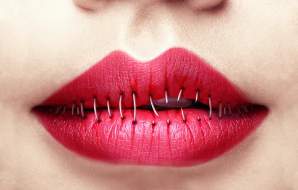 Lips, sewing, yarn