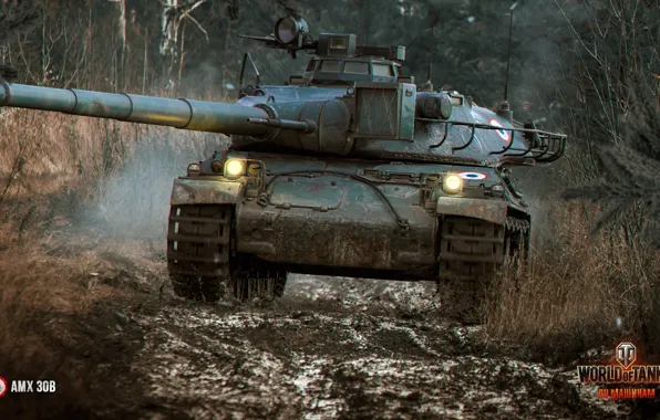 Картинка лес, топ, француз, World of Tanks, AMX 30B