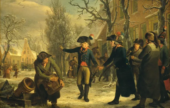 Дерево, масло, картина, жанровая, Adriaan de Lelie, Генерал Дендельс Прощается с, Подполковником Крайенхофом, Адриан Де …