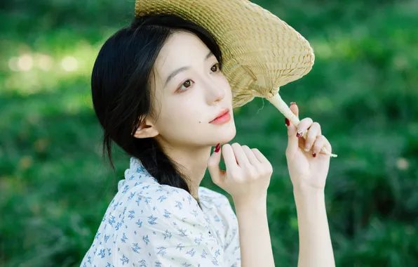 Grass, Beautiful, Asian, Model, Smile, Woman, Cute, Pretty