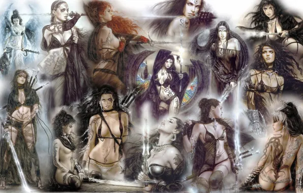 Девушки, мечи, Luis Royo, воительницы