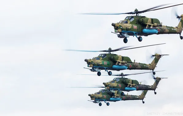 Картинка Вертолет, Армия, Россия, Авиация, ВВС, Четыре, Ми-28Н, Ночной охотник