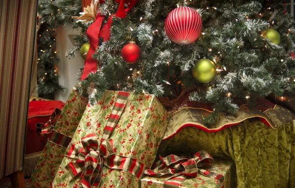 Картинка игрушки, елка, подарки, Новый год