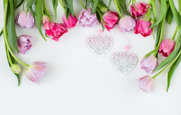 Картинка сердце, тюльпаны, розовые, heart, pink, flowers, romantic, tulips
