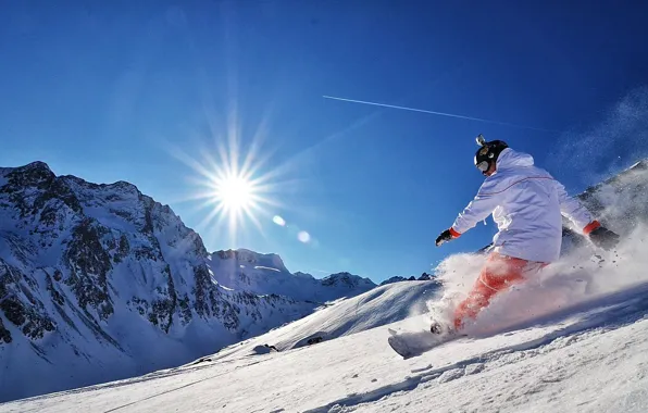 Картинка солнце, снег, горы, Сноуборд, snowboard, адреналин, кантовка, gopro