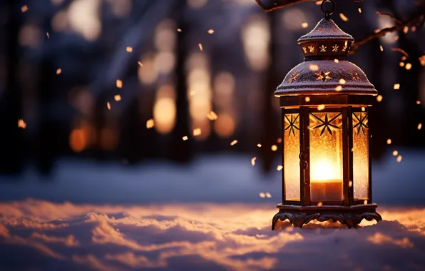 Decoration, Новый Год, snow, снег, snowy, зима, lantern, украшения