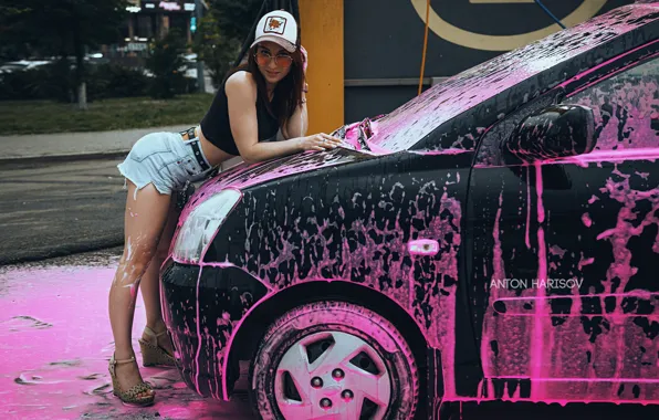 Model, Kia, women, redhead, vehicle, sunglasses, jean shorts, women outdoors