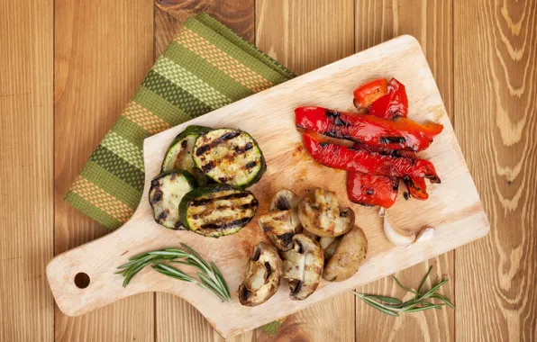 Еда, баклажаны, перец, овощи, болгарский, vegetables, гриль, разделочная доска