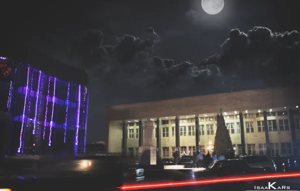 Ночь, Город, Луна, Облако, City, Night, Cloud