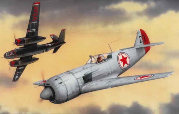 Картинка war, art, painting, aviation, A-26 Invader, lavochkinla11, La-11