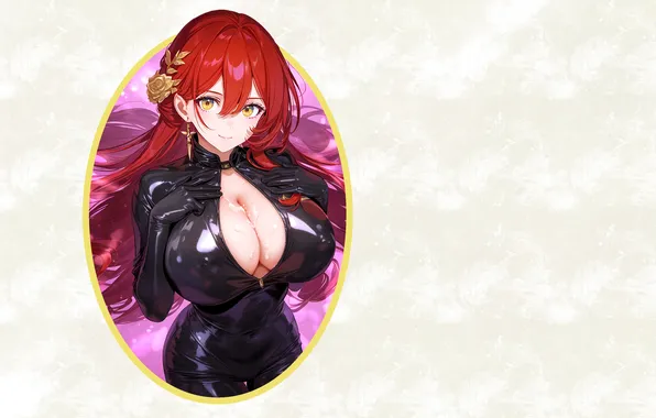 Girl, hot, sexy, cleavage, red hair, boobs, anime, leather