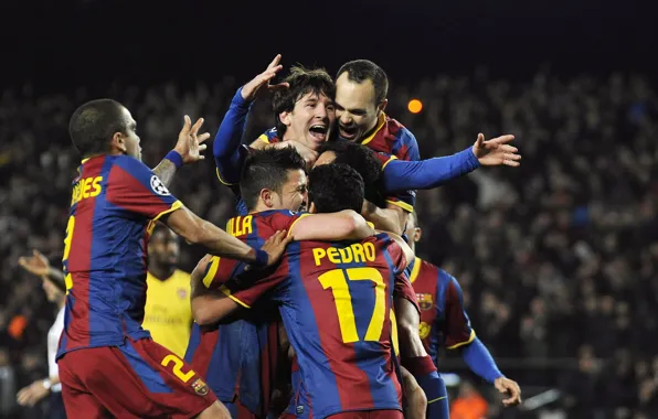 Футбол, Lionel Messi, Barcelona, David Villa, Радость, Andres Iniesta, Daniel Alves, Pedro Rodriguez