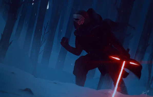 Зима, Лес, Star Wars, Меч, Fantasy, Art, Световой Меч, Ситх