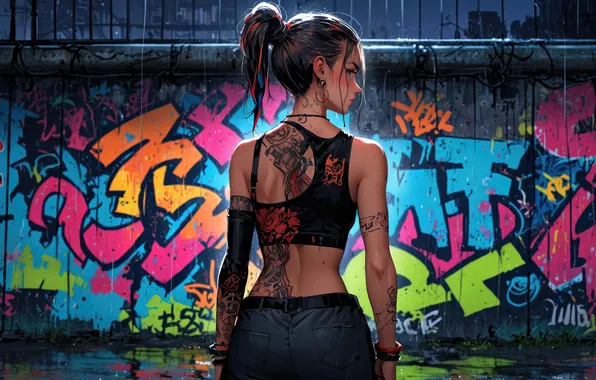 Girl, graffiti, tatoo