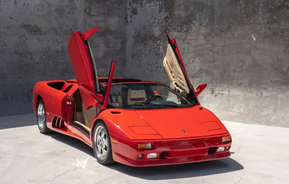 Lamborghini, red, Diablo, Lamborghini Diablo VT Roadster