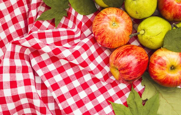 Картинка листья, яблоки, урожай, скатерть
