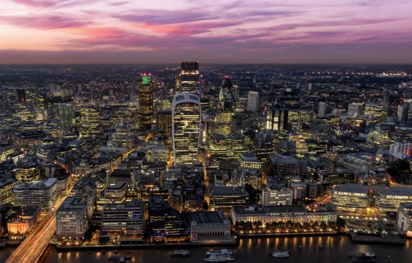 Twilight, dusk, London, England, cityscape